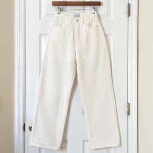 Sundays Funky Eyelet Distressed High Waisted Relaxed Straight Leg Jeans White S